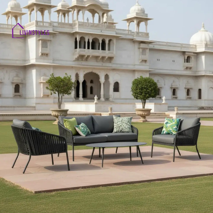 Restiva Outdoor Garden Balcony Sofa Set 2 Seater 2 Single Seater 1 Center Table Set Braid & Rope (Dark Grey) - Sofa Sets