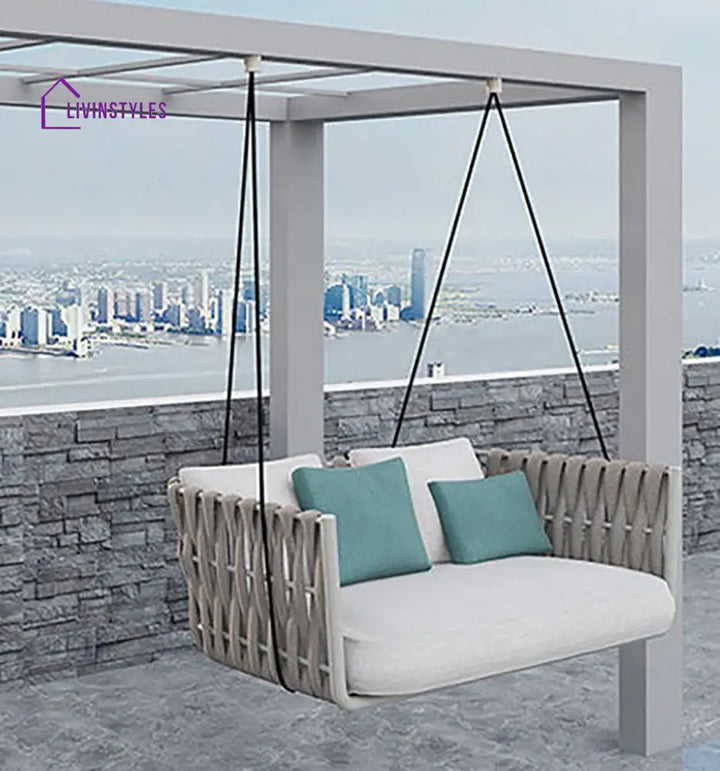 Reto Double Seater Hanging Swing Without Stand For Balcony Garden Swing (Grey) Braided & Rope - Swings
