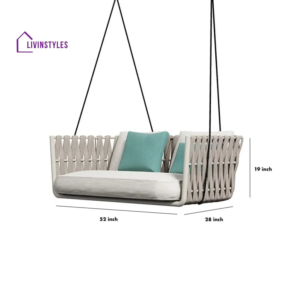Reto Double Seater Hanging Swing Without Stand For Balcony Garden Swing (Grey) Braided & Rope - Swings