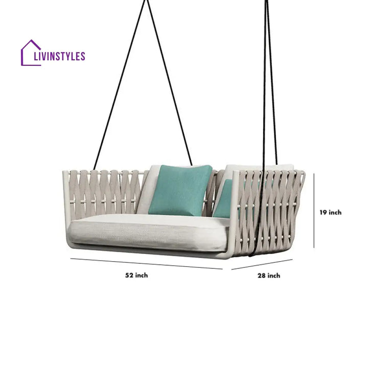 Reto Double Seater Hanging Swing Without Stand For Balcony Garden Swing (Grey) Braided & Rope - Swings