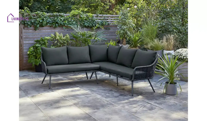 RETO Outdoor Sofa Set 5 Seater 2 ottoman and 1 Center Table Set (Black) Braided & Rope - Sofa Sets
