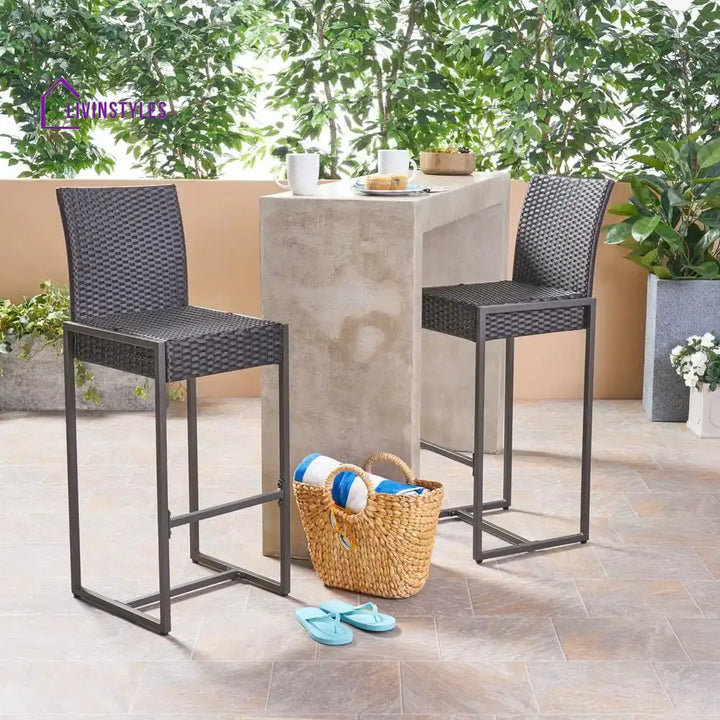 Retti Outdoor Patio Bar Chair 2 Chairs For Balcony (Brown) - Bar Sets