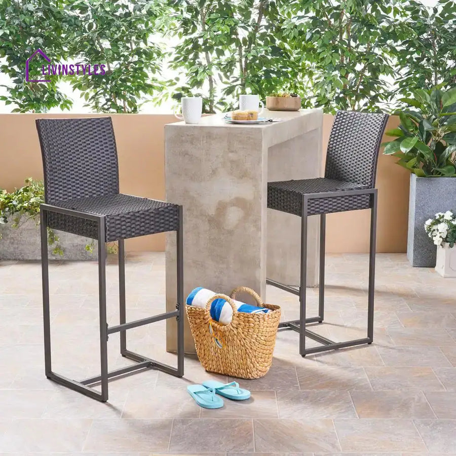Retti Outdoor Patio Bar Chair 2 Chairs For Balcony (Brown) - Bar Sets