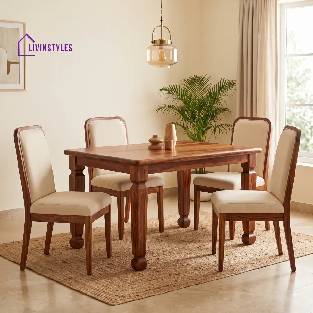 Reuben Premium Solid Wood 4 Seater Dining Table Set