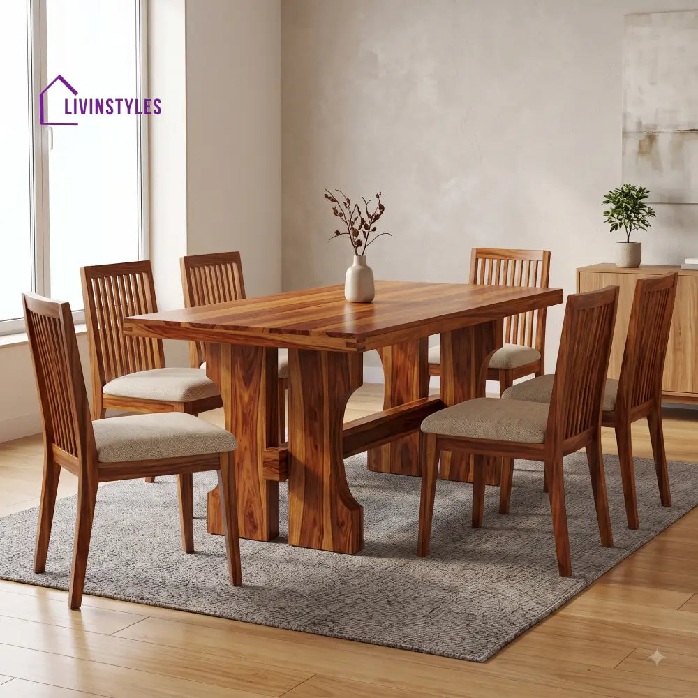 Revathi Premium Wooden 6 Seater Dining Table Set