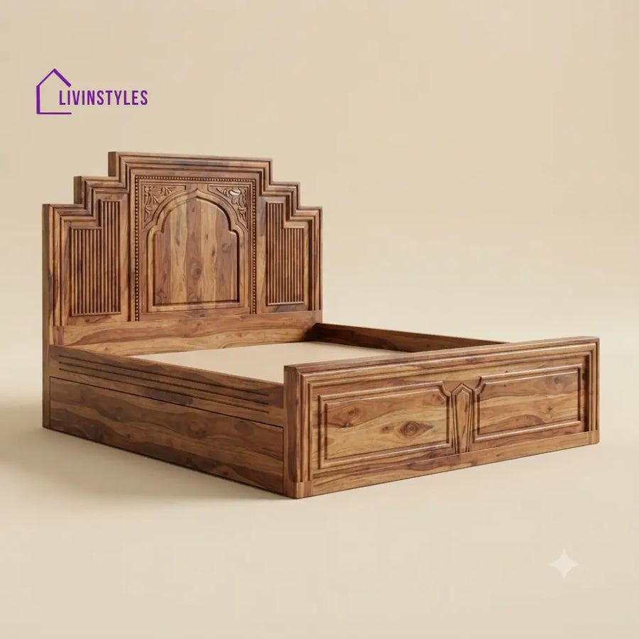 Revathi Sheesham Wood Bed With Box Storage | Wooden Bed