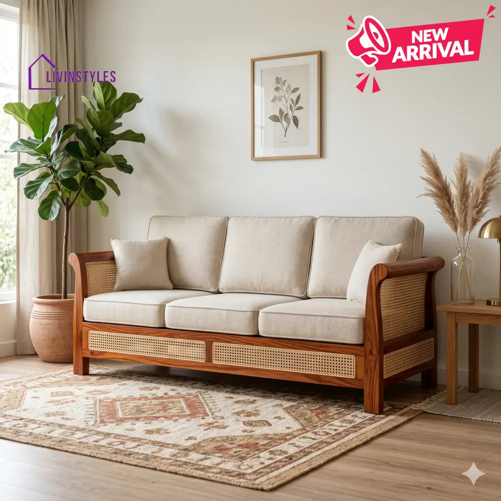 Reyansh Sheesham Wood and Cane Sofa for Living Room