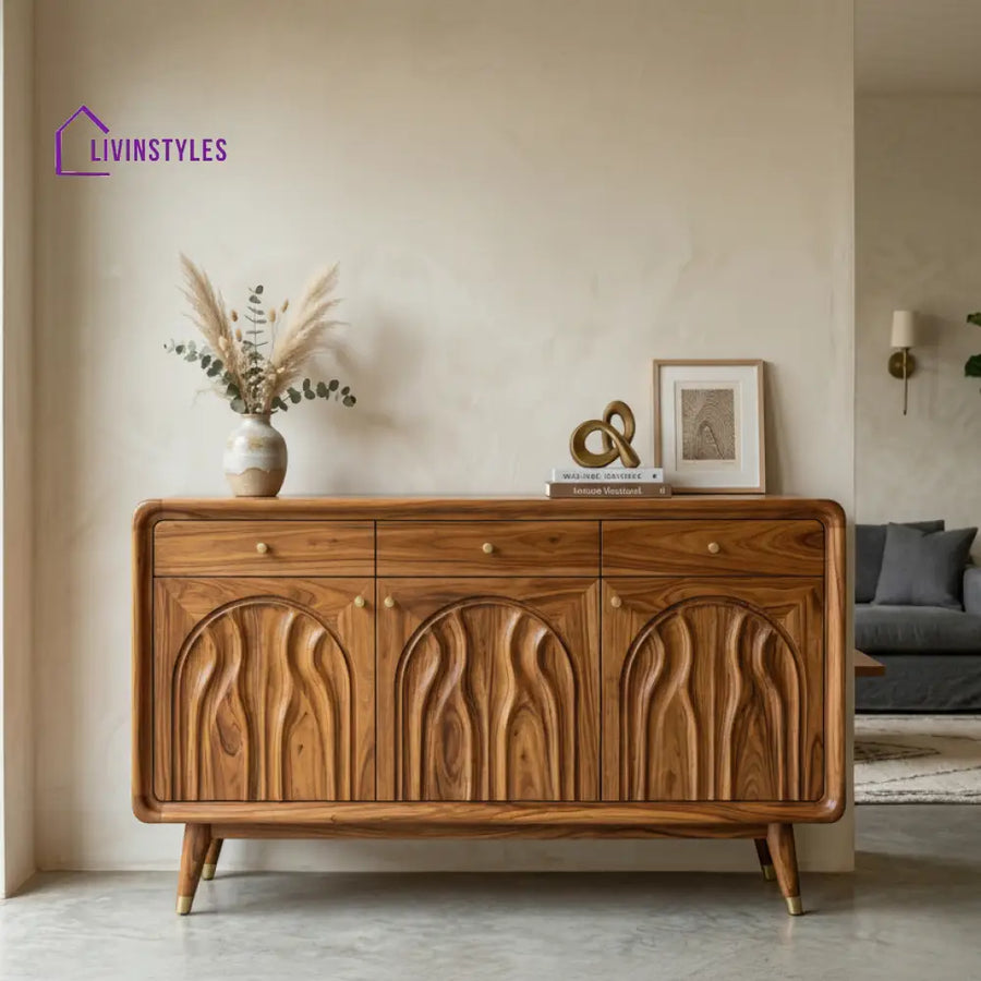 Ria Sheesham Wood Cabinet and Sideboard (Honey Finish)