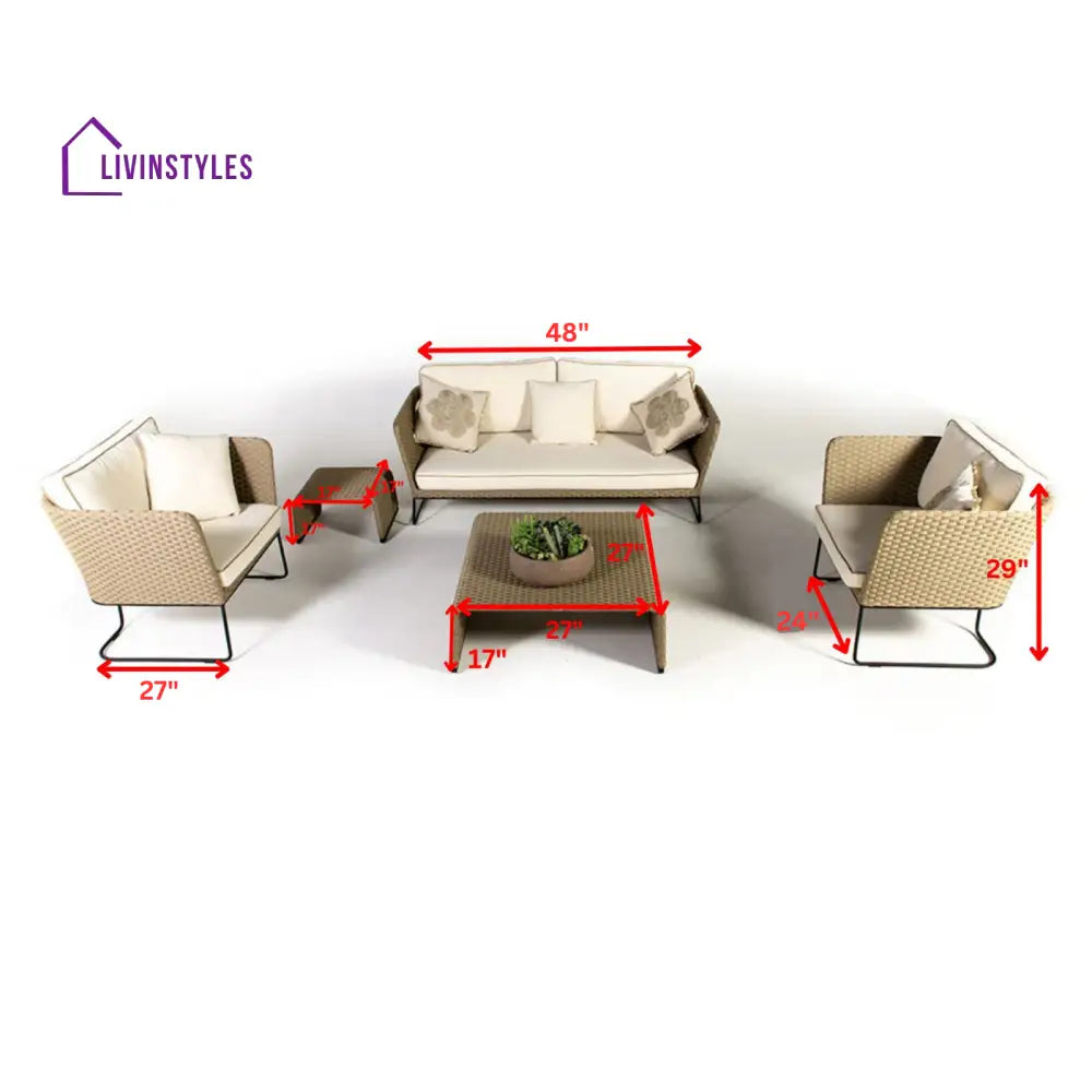 Ricci Outdoor Sofa Set 2 Seater 2 Single seater and 1 Center Table (Brown + Beige) - Sofa Sets