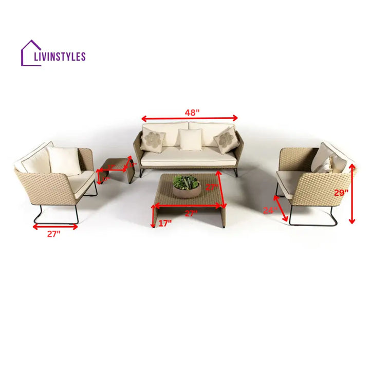 Ricci Outdoor Sofa Set 2 Seater 2 Single seater and 1 Center Table (Brown + Beige) - Sofa Sets
