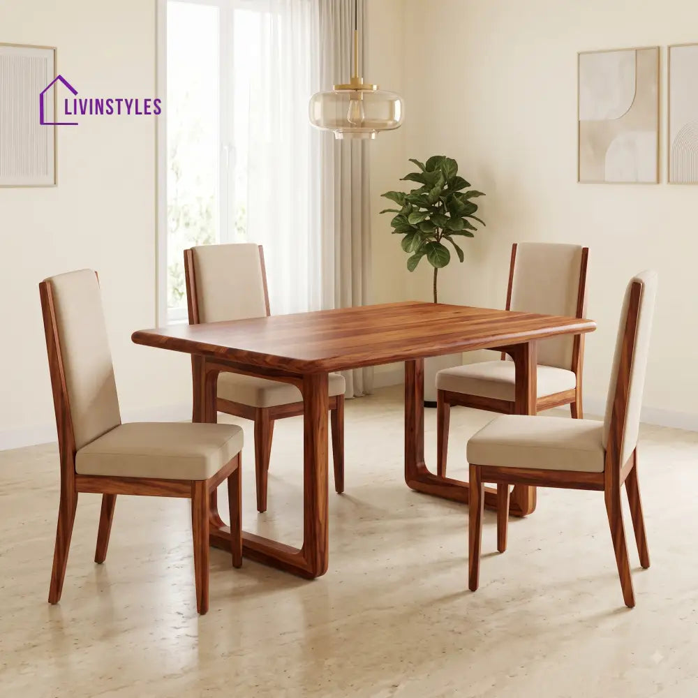 Richard Premium Solid Wood 4 Seater Dining Table Set