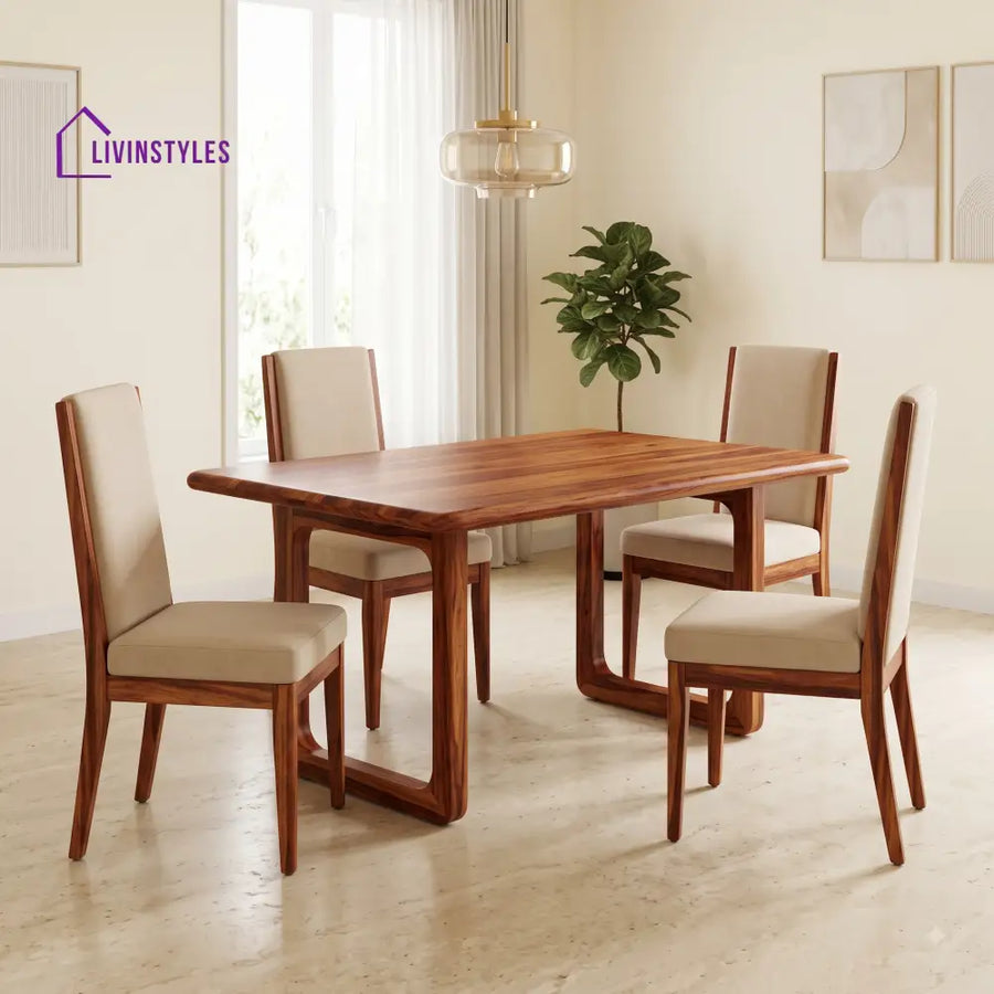 Richard Premium Solid Wood 4 Seater Dining Table Set
