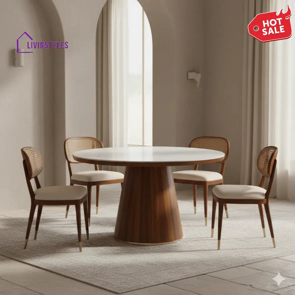 Richard Round Solid Sheesham Wood Dining Table Set | Round 4 Seater Dining Table Set