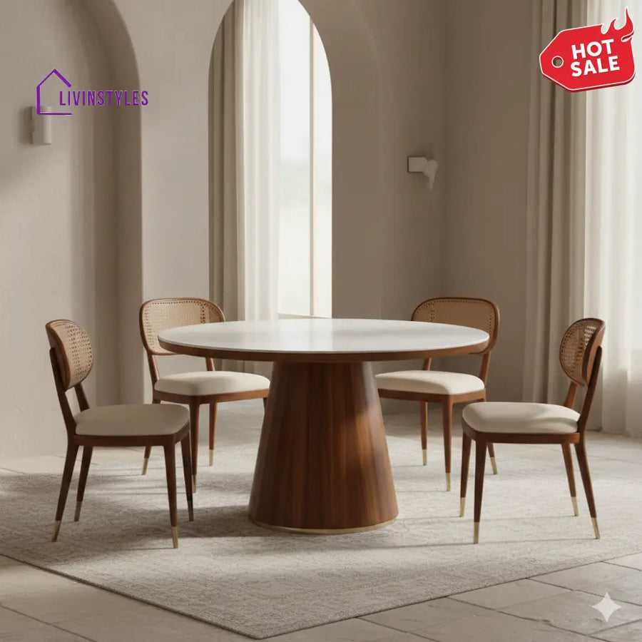 Richard Round Solid Sheesham Wood Dining Table Set | Round 4 Seater Dining Table Set