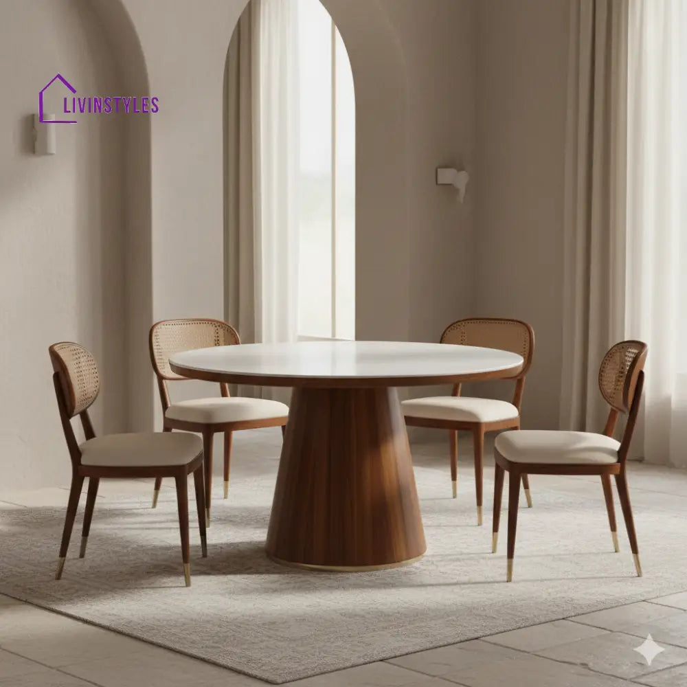 Richard Round Solid Sheesham Wood Dining Table Set | Round 4 Seater Dining Table Set