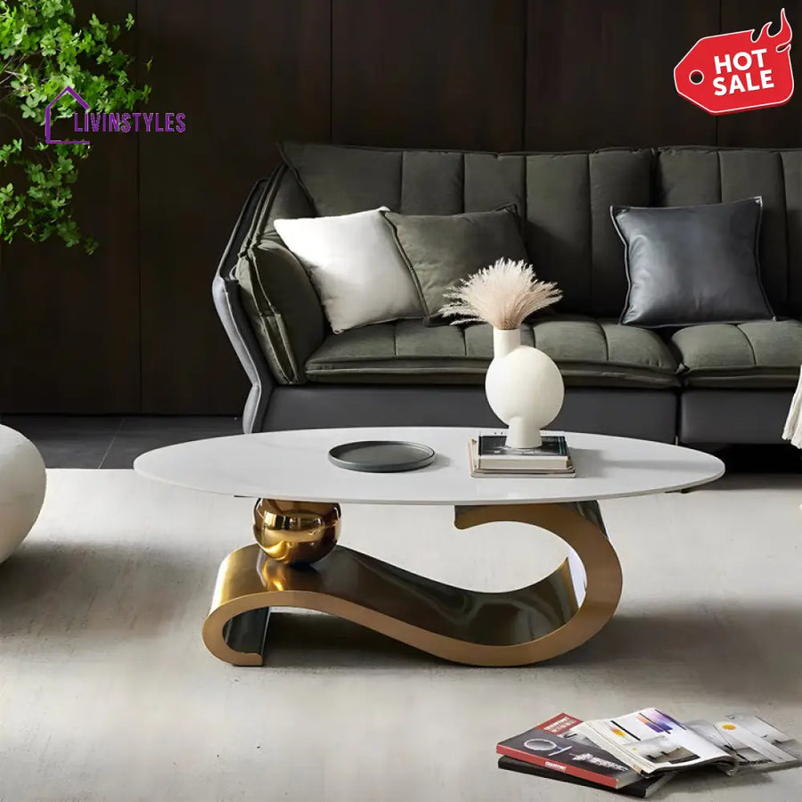 Ridhi Luxurious Marble Top Stainless Steel With Pvd Coated Single Bool Coffee Table
