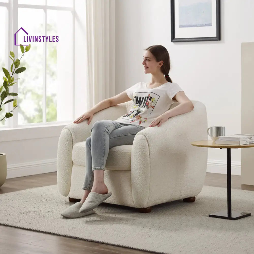 Ridhi Solid Wood and Fabric Arm Chair | Living Room Chair | Lounge Chair