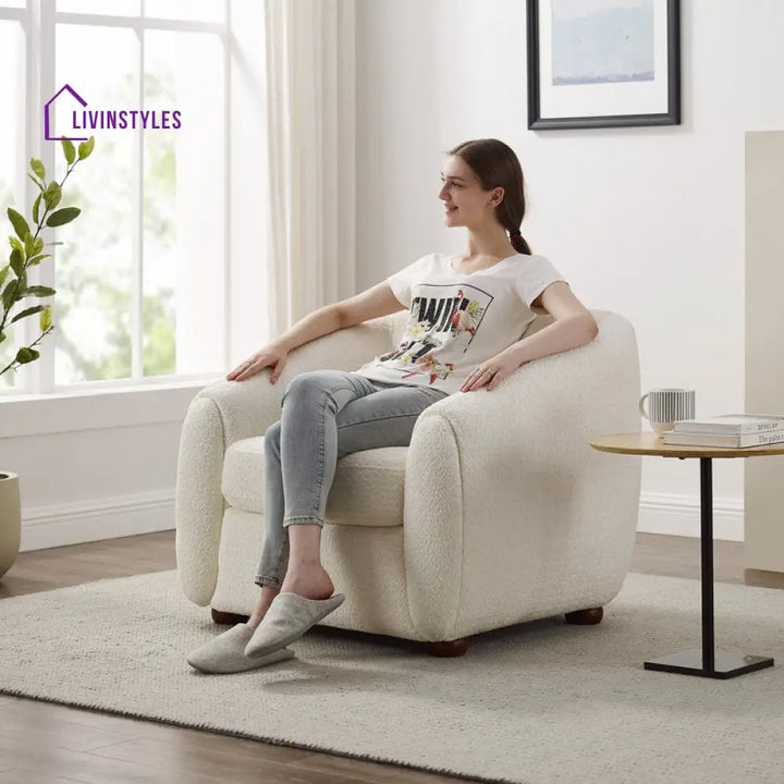 Ridhi Solid Wood and Fabric Arm Chair | Living Room Chair | Lounge Chair