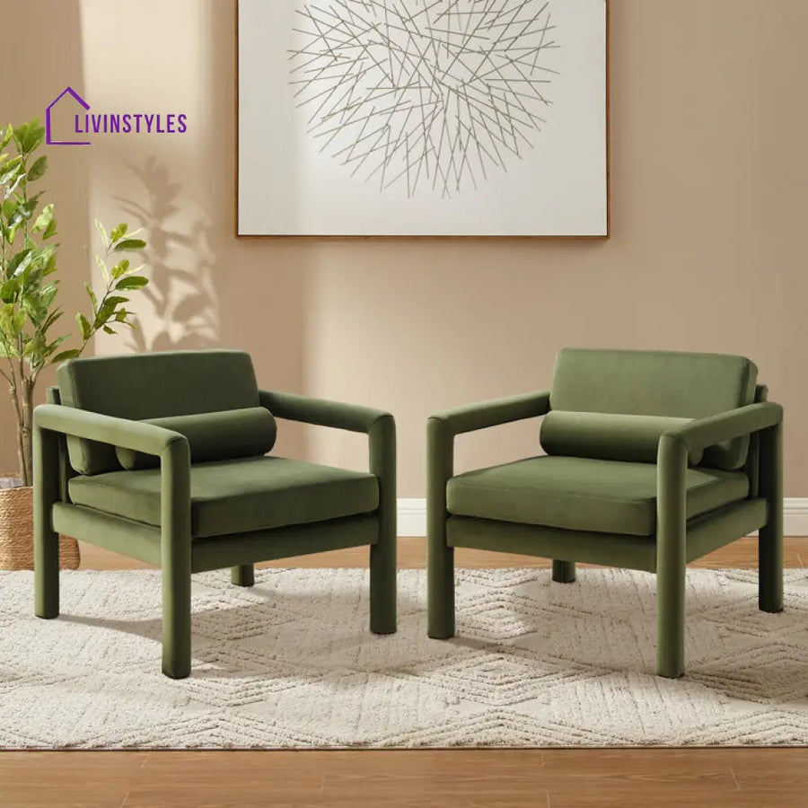 Ridhima Solid Wood and Fabric Arm Chair | Living Room Chair | Lounge Chair