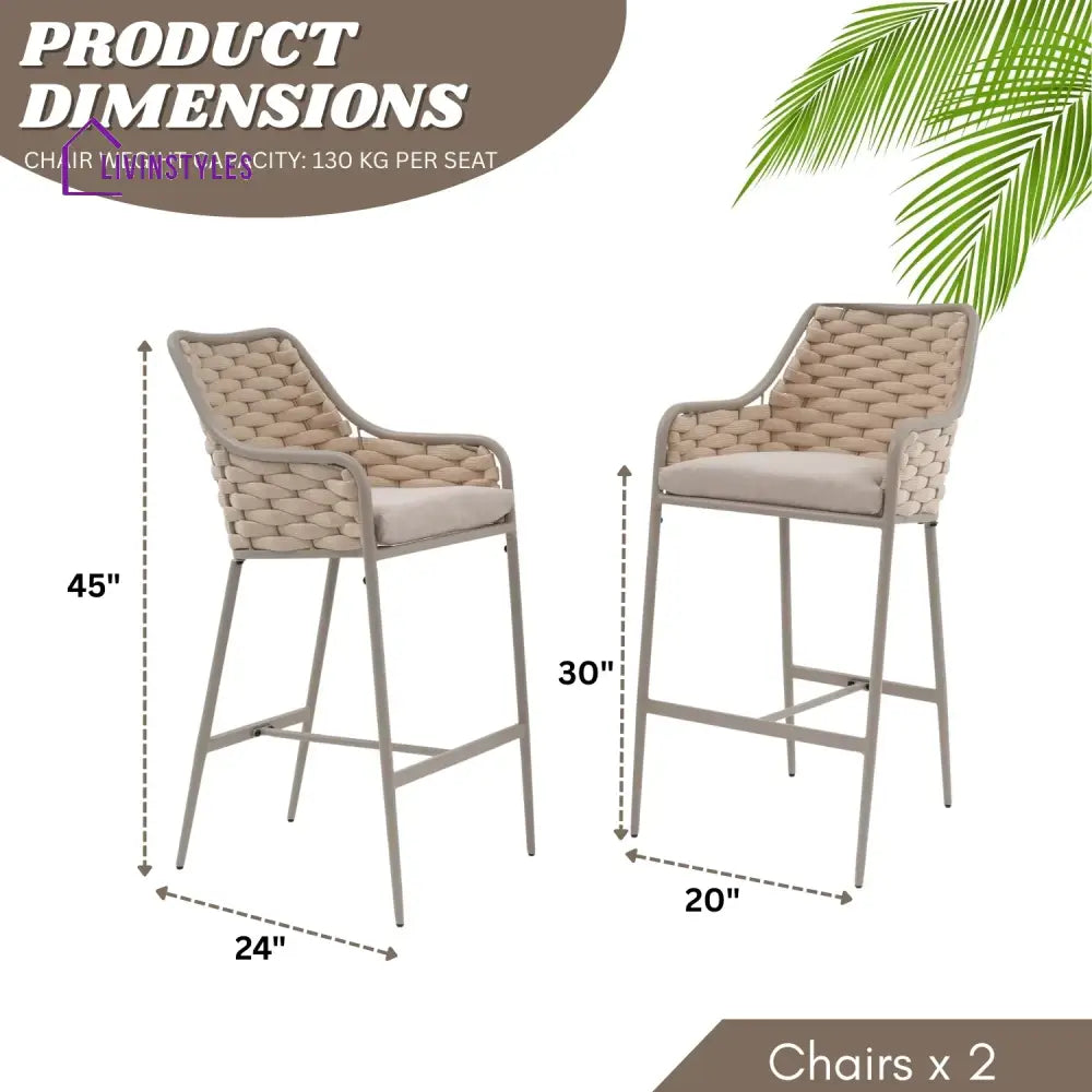 Rika 2-Piece Outdoor Rope Bar Chairs – Stylish Comfort Built to Last - Bar Chairs