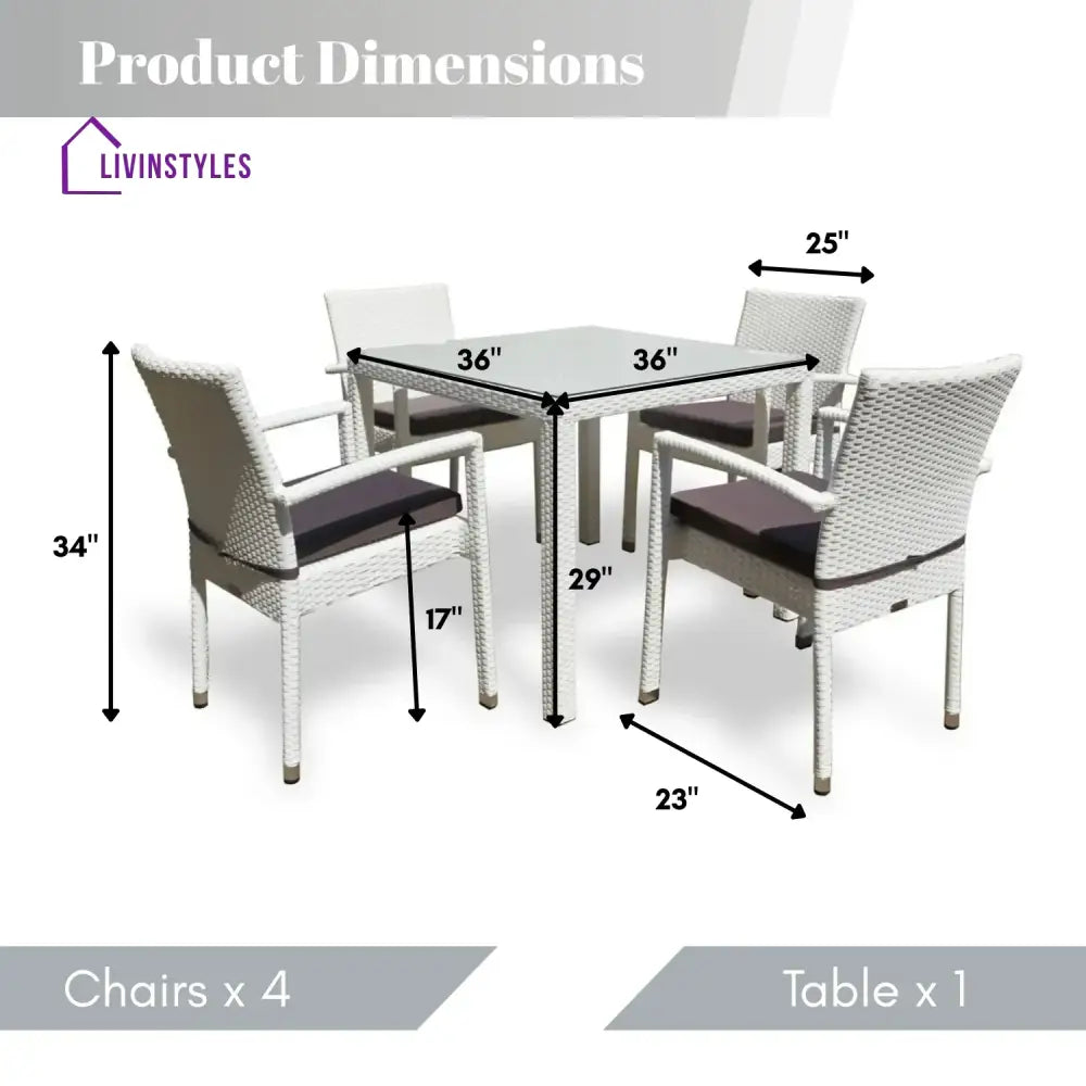 Riko 5-Piece Outdoor Patio Dining Set With Rattan Chairs & Glass-Top Table - Dining Set