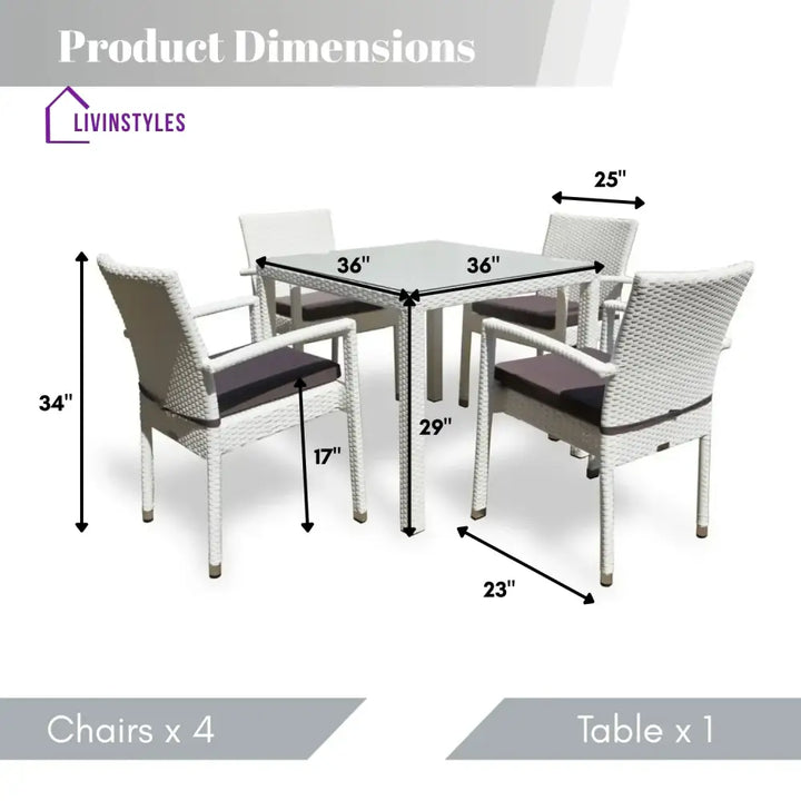Riko 5-Piece Outdoor Patio Dining Set With Rattan Chairs & Glass-Top Table - Dining Set
