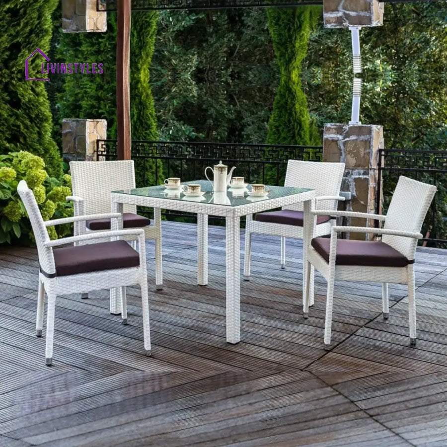 Riko 5-Piece Outdoor Patio Dining Set With Rattan Chairs & Glass-Top Table - Dining Set