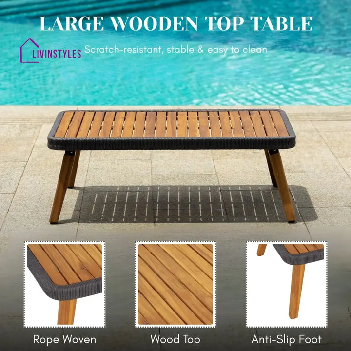 Riley 4-Piece Outdoor Rope Patio Furniture Set with Wood-Top Table - Sofa Set