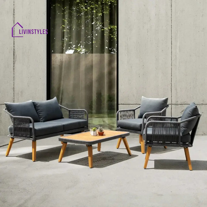 Riley 4-Piece Outdoor Rope Patio Furniture Set with Wood-Top Table - Sofa Set