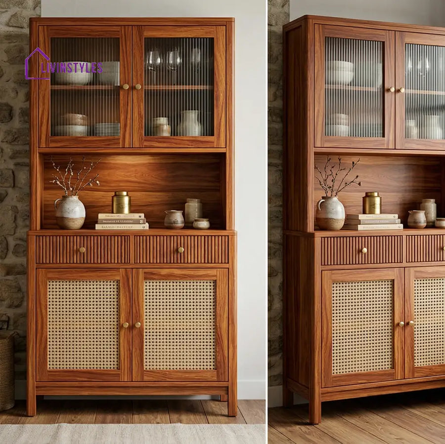 Riley Classic Kitchen Cabinet with Glass (Honey Finish)