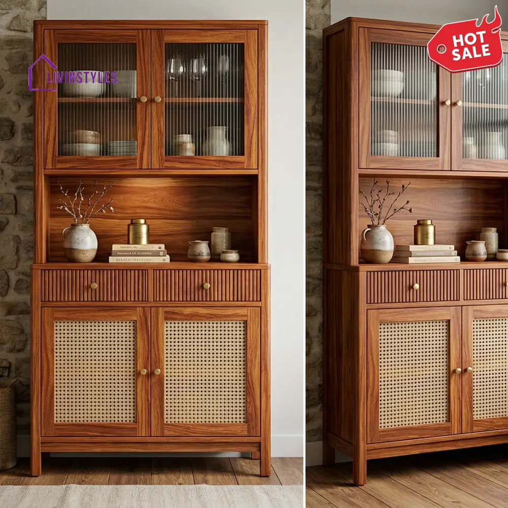Riley Classic Kitchen Cabinet with Glass (Honey Finish)