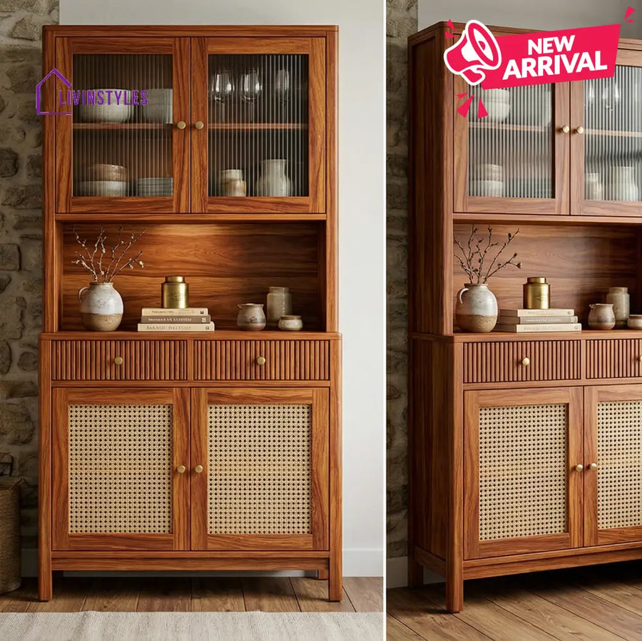 Riley Classic Kitchen Cabinet with Glass (Honey Finish)