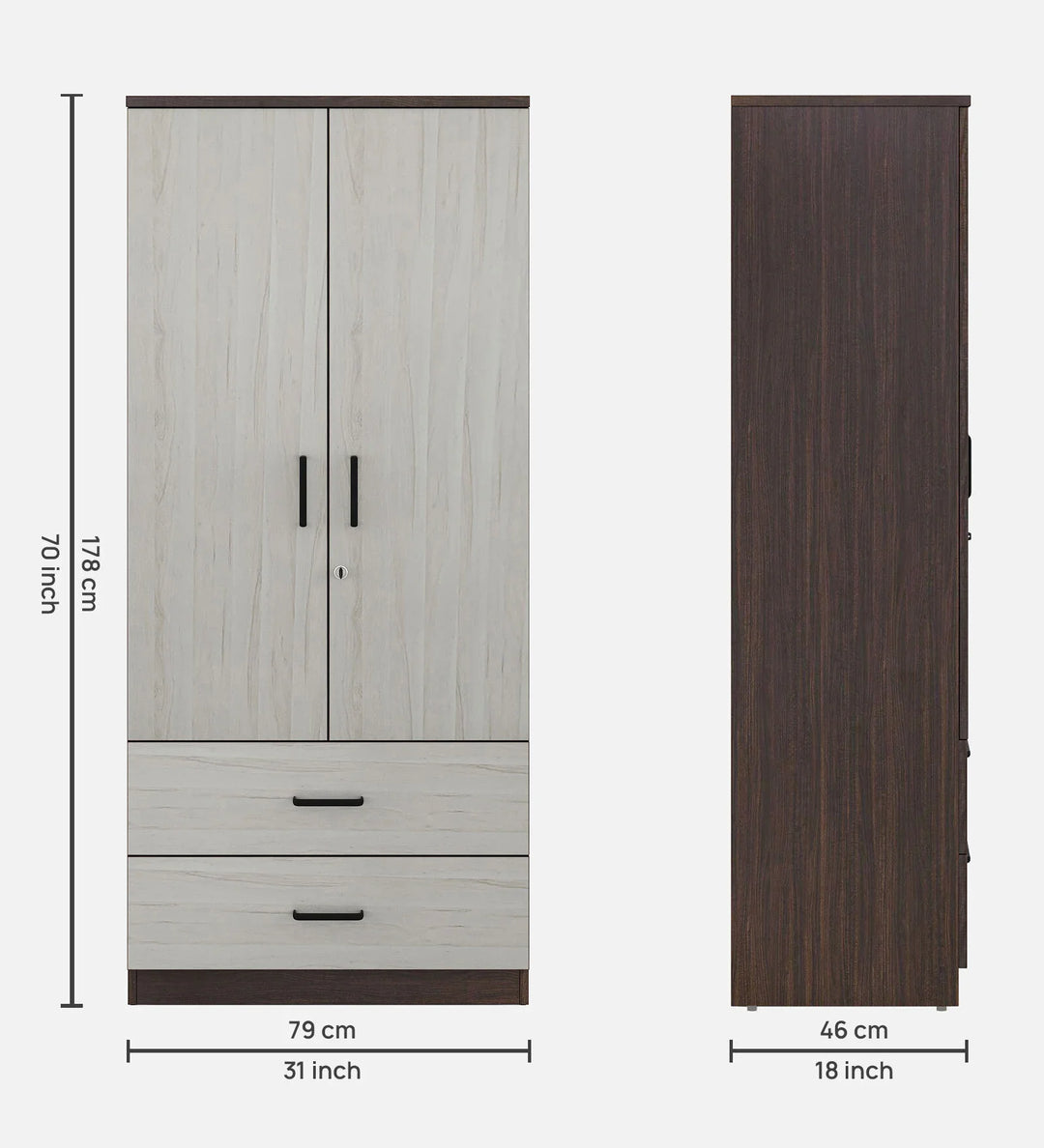 Omkarwood Rillo Premium 2-Door Engineered Wood Wardrobe with Drawer Storage