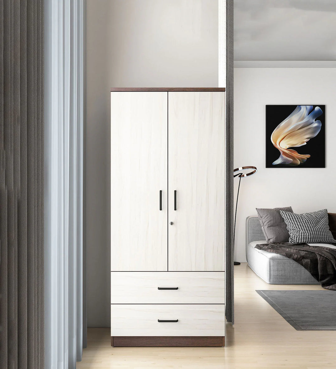 Omkarwood Rillo Premium 2-Door Engineered Wood Wardrobe with Drawer Storage