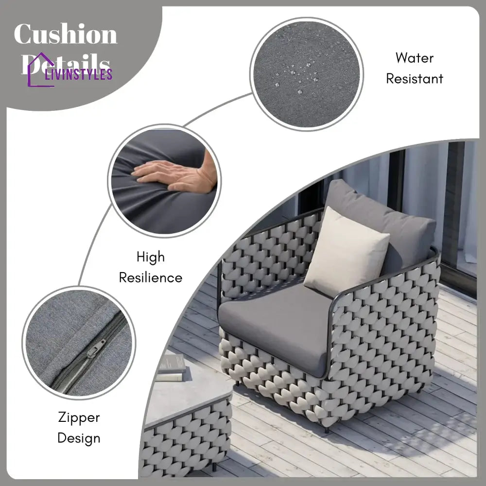 Rina 4 Piece Outdoor Rope Sofa Set with Glass Top Coffee Table (Light Grey & Dark Grey) - Sofa Set