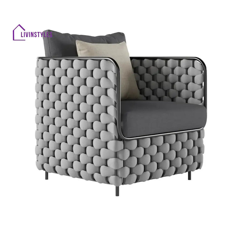 Rina 4 Piece Outdoor Rope Sofa Set with Glass Top Coffee Table (Light Grey & Dark Grey) - Sofa Set