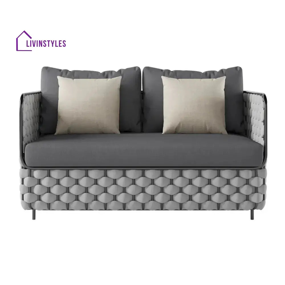 Rina 4 Piece Outdoor Rope Sofa Set with Glass Top Coffee Table (Light Grey & Dark Grey) - Sofa Set
