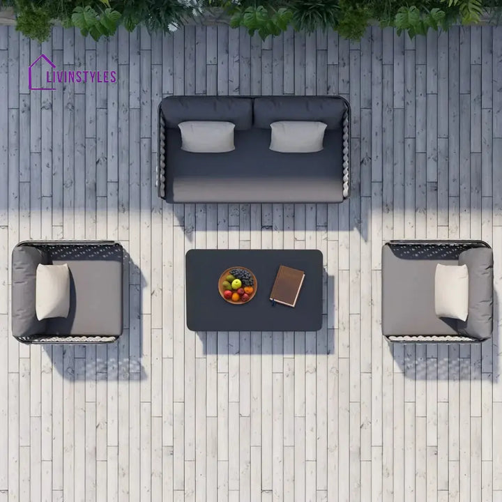 Rina 4 Piece Outdoor Rope Sofa Set with Glass Top Coffee Table (Light Grey & Dark Grey) - Sofa Set