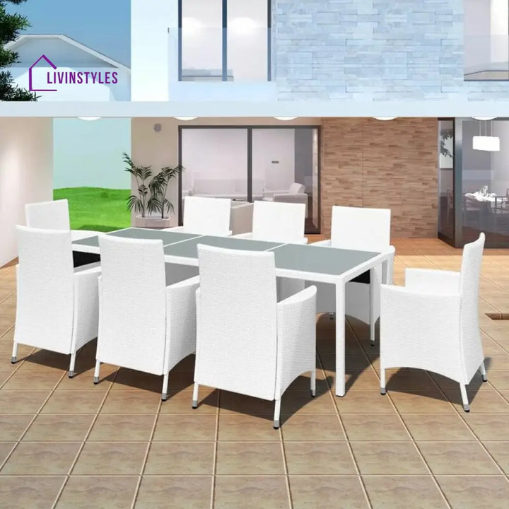Rinaldo Outdoor Patio Dining Set 8 Chairs and 1 Table (White) - Dining sets