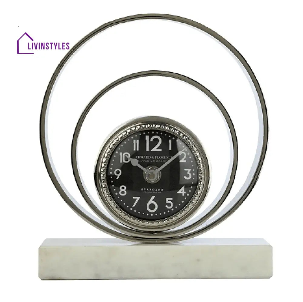 Rings Of Saturn Desk Clock In Marble & Silver Finish