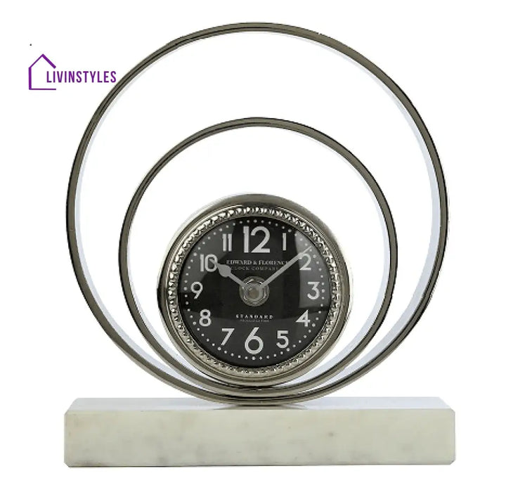 Rings Of Saturn Desk Clock In Marble & Silver Finish