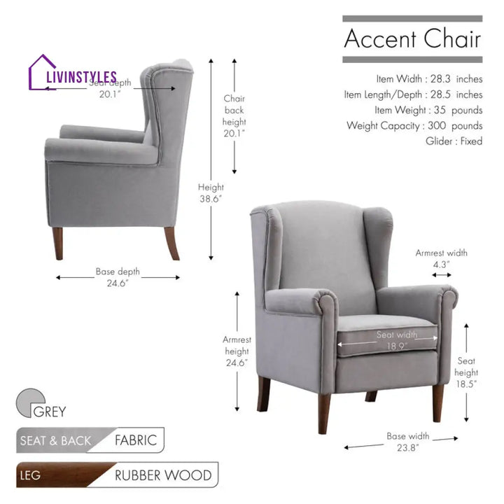 Rinita Solid Wood and Fabric Arm Chair | Living Room Chair | Lounge Chair