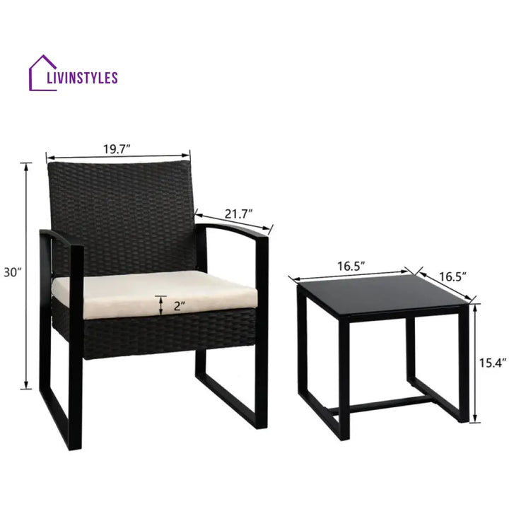 Rio Outdoor Patio Seating Set 2 Chairs and 1 Table Set (Black) - Coffee Table Sets