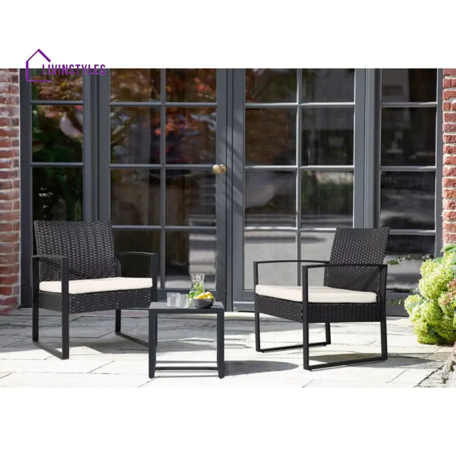 Rio Outdoor Patio Seating Set 2 Chairs and 1 Table Set (Black) - Coffee Table Sets