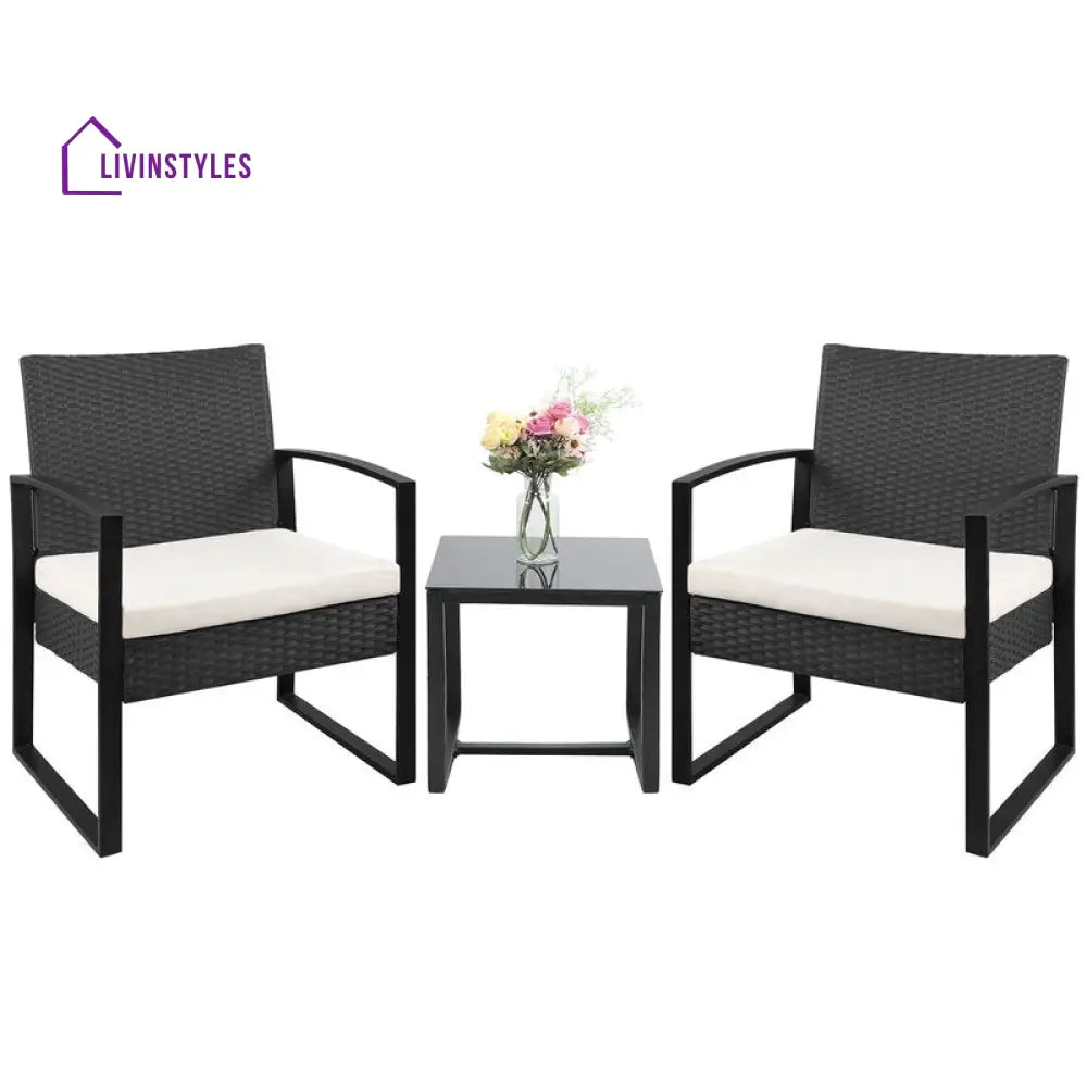 Rio Outdoor Patio Seating Set 2 Chairs and 1 Table Set (Black) - Coffee Table Sets