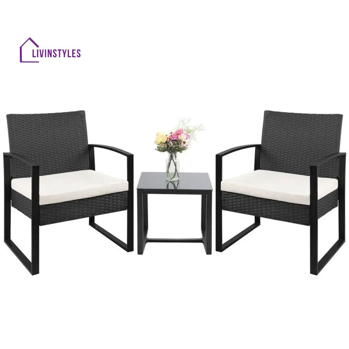 Rio Outdoor Patio Seating Set 2 Chairs and 1 Table Set (Black) - Coffee Table Sets