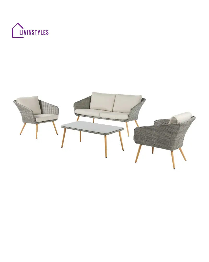 Rios Outdoor Garden Balcony Sofa Set 2 Seater 2 Single seater and 1 Center Table Set (Gray + Beige) - Sofa Sets