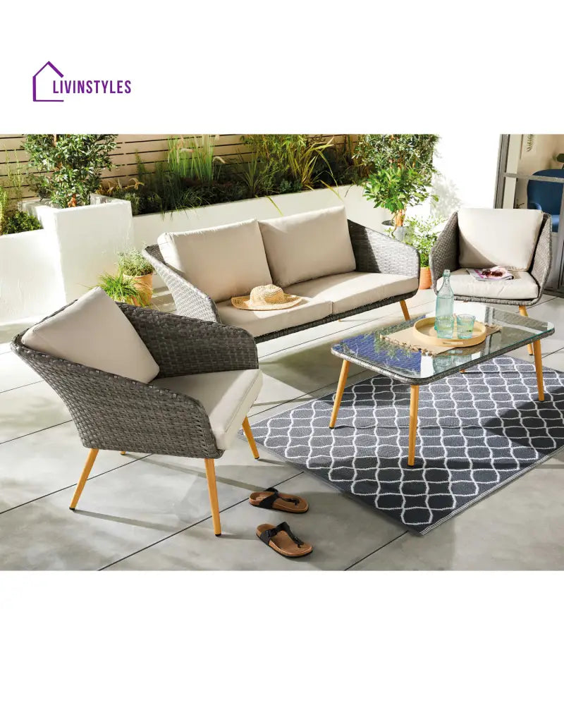 Rios Outdoor Garden Balcony Sofa Set 2 Seater 2 Single seater and 1 Center Table Set (Gray + Beige) - Sofa Sets