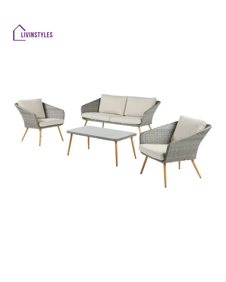 Rios Outdoor Garden Balcony Sofa Set 2 Seater 2 Single seater and 1 Center Table Set (Gray + Beige) - Sofa Sets