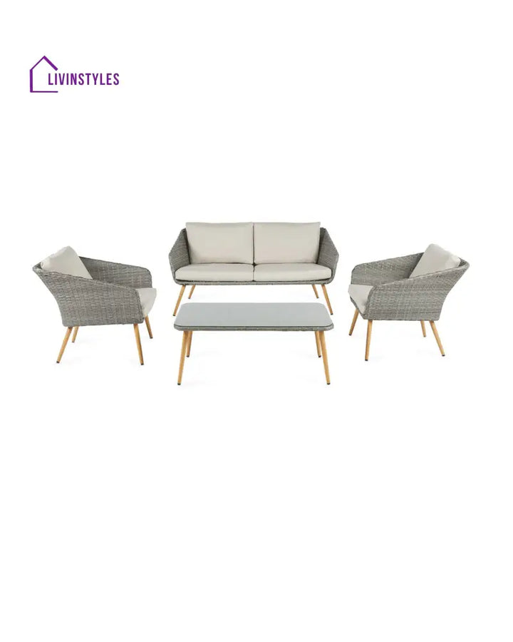 Rios Outdoor Garden Balcony Sofa Set 2 Seater 2 Single seater and 1 Center Table Set (Gray + Beige) - Sofa Sets